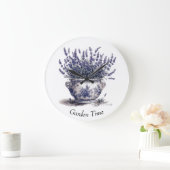 デルフトブルーのラベンダー ラージ壁時計 (ホーム)