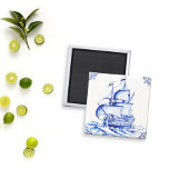 デルフトブルーのヴィンテージ帆船絵付け マグネット