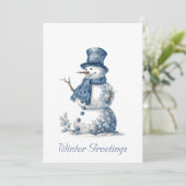 デルフトブルーの水彩雪だるまのホリデーカード シーズンカード (スタンド正面)