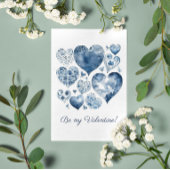 デルフトブルーの花のハートのバレンタインカード（名入れ可能） ポストカード