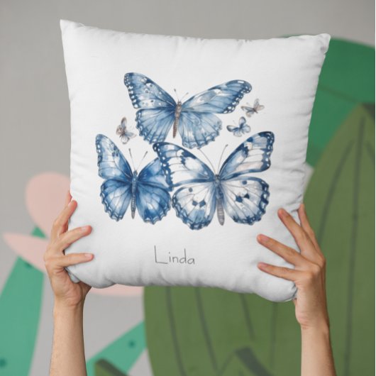 デルフトブルーの蝶々、カスタマイズ可能 クッション