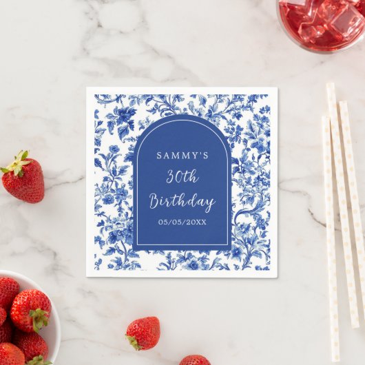 デルフトブルーアンティークチノイスリーバースデーパーティー スタンダードカクテルナプキン (インサイチュ)