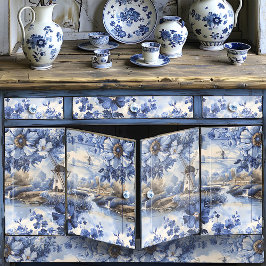 デルフトブルーウィンドミルズワイルドバラヴィンテージデクページ 薄葉紙