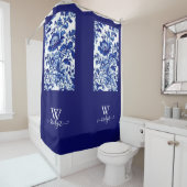 デルフトブルーエレガントのChinoiserie シャワーカーテン (インサイチュ)
