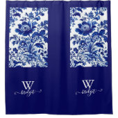 デルフトブルーエレガントのChinoiserie シャワーカーテン (正面)