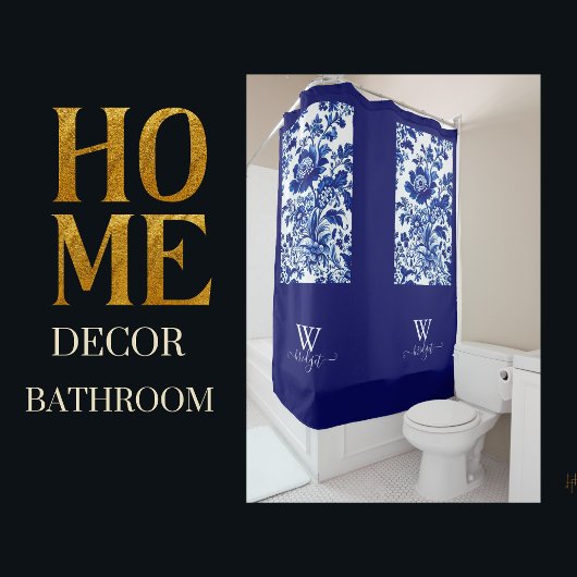 デルフトブルーエレガントのChinoiserie シャワーカーテン