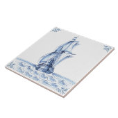 デルフトブルーオランダスタイルフリゲートスクーナーセーリングボート タイル (側面)