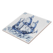 デルフトブルーオランダスタイルフリゲートスクーナーセーリングボート タイル (側面)