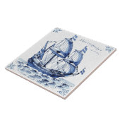 デルフトブルーオランダスタイルフリゲートスクーナーセーリングボート タイル (側面)