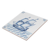 デルフトブルーオランダスタイルフリゲートスクーナーセーリングボート タイル (側面)