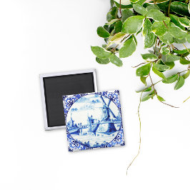 デルフトブルータイルヴィンテージ風車絵画の マグネット