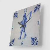 デルフトブルータイル – テンプレート スクエア壁時計 (傾斜)