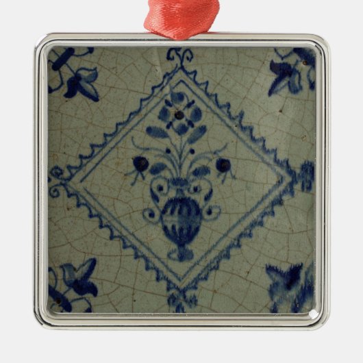デルフトブルータイル – 花と花束のある花瓶 メタルオーナメント (正面)