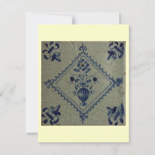 デルフトブルータイル – 花と花束のある花瓶 招待状 (正面)