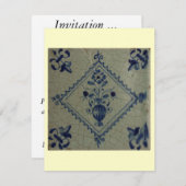 デルフトブルータイル – 花と花束のある花瓶 招待状 (正面/裏面)
