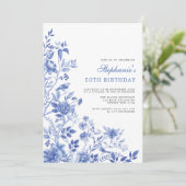 デルフトブルーチノワセリーフローラウィメンズ50誕生日 招待状 (スタンド正面)