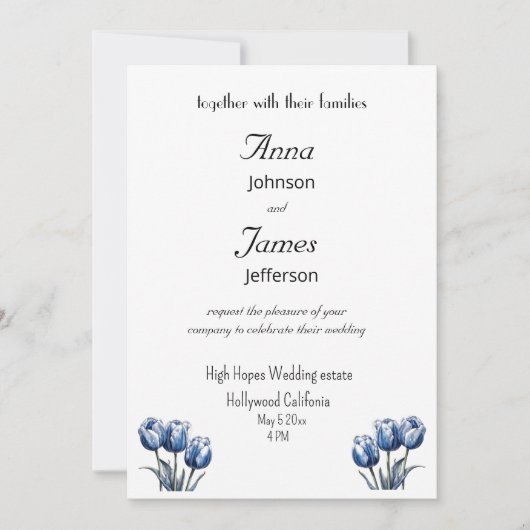 デルフトブルーチューリップ結婚式招待状 招待状 (正面)
