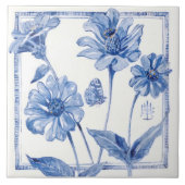 デルフトブルーバタフライフラワーウォールデコールアールデコ タイル (正面)