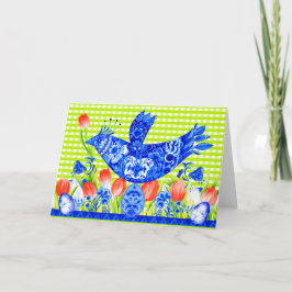 デルフトブルーバードとチューリップグリーティングカード カード