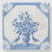 デルフトブルーバードズフローラフランスのカントリートイル ストーンコースター (正面)