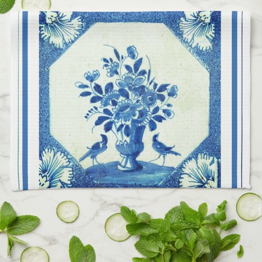 デルフトブルーバードフローラフランスのカントリーエレガンス キッチンタオル (折り畳み)