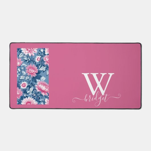 デルフトブルーピンクヴィンテージ美しい庭花 デスクマット (正面)