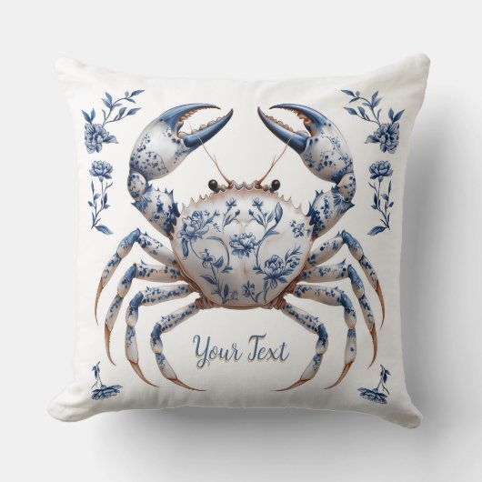 デルフトブルーフローラカニ沿岸素朴ビーチハウス クッション (正面)