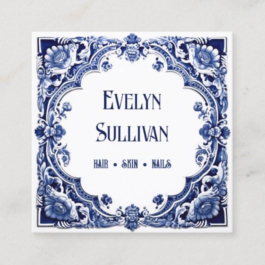 デルフトブルーフローラ名刺 スクエア名刺 (正面)