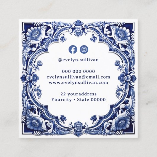 デルフトブルーフローラ名刺 スクエア名刺 (裏面)