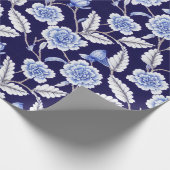デルフトブルーフローラ陶器パターン ラッピングペーパー (角)