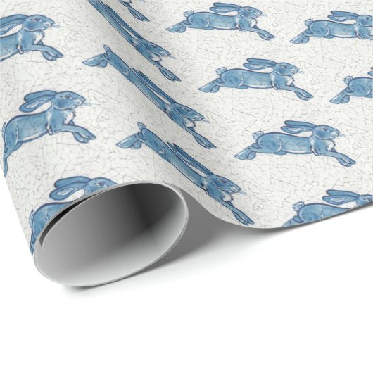 デルフトブルーホワイトウサギウサギウサギヴィンテージデダム ラッピングペーパー (ロールコーナー)