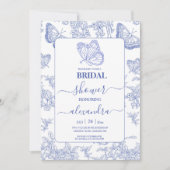 デルフトブルーホワイトチノワセリーフローラブライダルシャワー 招待状 (正面)