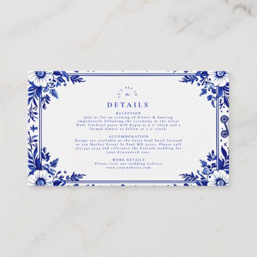 デルフトブルーホワイトチノワセ結婚リー エンクロージャーカード (正面)