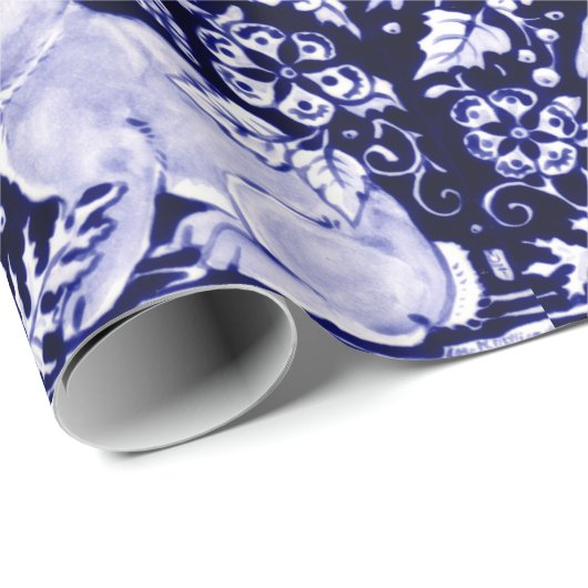 デルフトブルーホワイトバニーラビットバーズデダムイースター ラッピングペーパー (ロールコーナー)