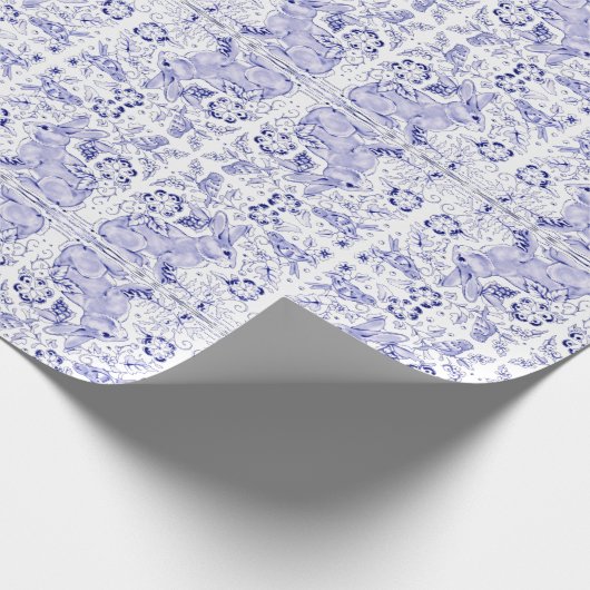 デルフトブルーホワイトバニーラビットバーズデダムイースター ラッピングペーパー (角)