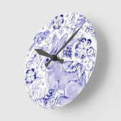 デルフトブルーホワイトバニーラビットバーズデダムエレガント ラウンド壁時計 (傾斜)