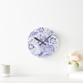 デルフトブルーホワイトバニーラビットバーズデダムエレガント ラウンド壁時計 (ホーム)