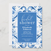 デルフトブルーホワイトフローラモダンブライダルシャワー 招待状 (正面)