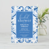 デルフトブルーホワイトフローラモダンブライダルシャワー 招待状 (スタンド正面)