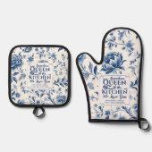 デルフトブルーホワイトポーズハンプトンフローラ祖母 鍋つかみ&鍋敷きセット