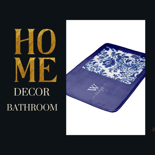 デルフトブルーヴィンテージビューティフルガーデンフラワー バスマット