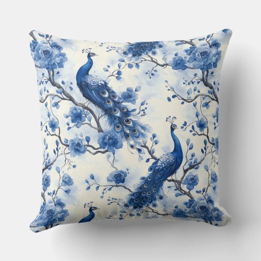 デルフトブルーヴィンテージフランスのチノイスリーピーコック クッション (裏面)