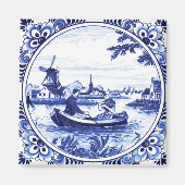 デルフトブルーヴィンテージロマンティックボートライド絵画ズ マグネット (正面)