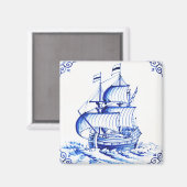 デルフトブルーヴィンテージ絵画帆船 マグネット (正面/裏面)