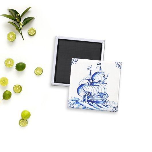 デルフトブルーヴィンテージ絵画帆船 マグネット