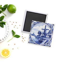 デルフトブルーヴィンテージ風車とボー絵画ト マグネット