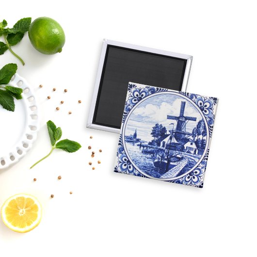 デルフトブルーヴィンテージ風車とボー絵画ト マグネット