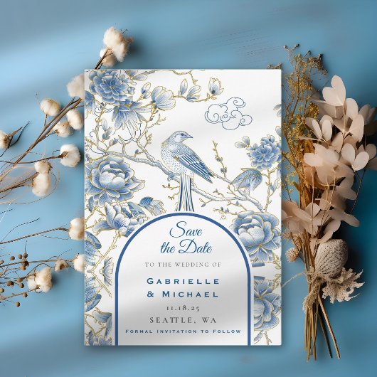 デルフトブルー白い陶器の鳥 セーブザデート