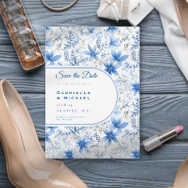 デルフトブルー白Chinoiserieフローラルパター救ン セーブザデート