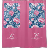 デルフトブルー&ピンクチノイエレガントズリー シャワーカーテン (正面)